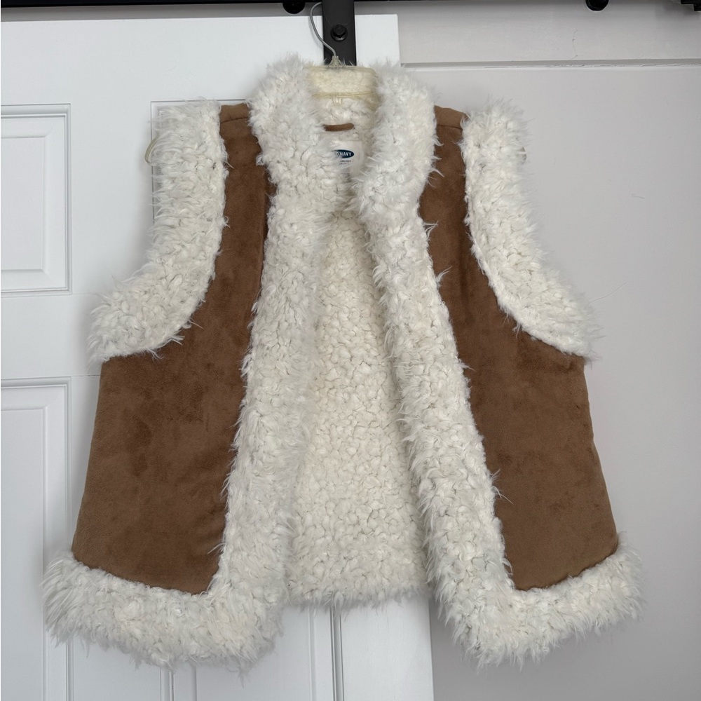 Old Navy Shearling Trim Brown and White Vest